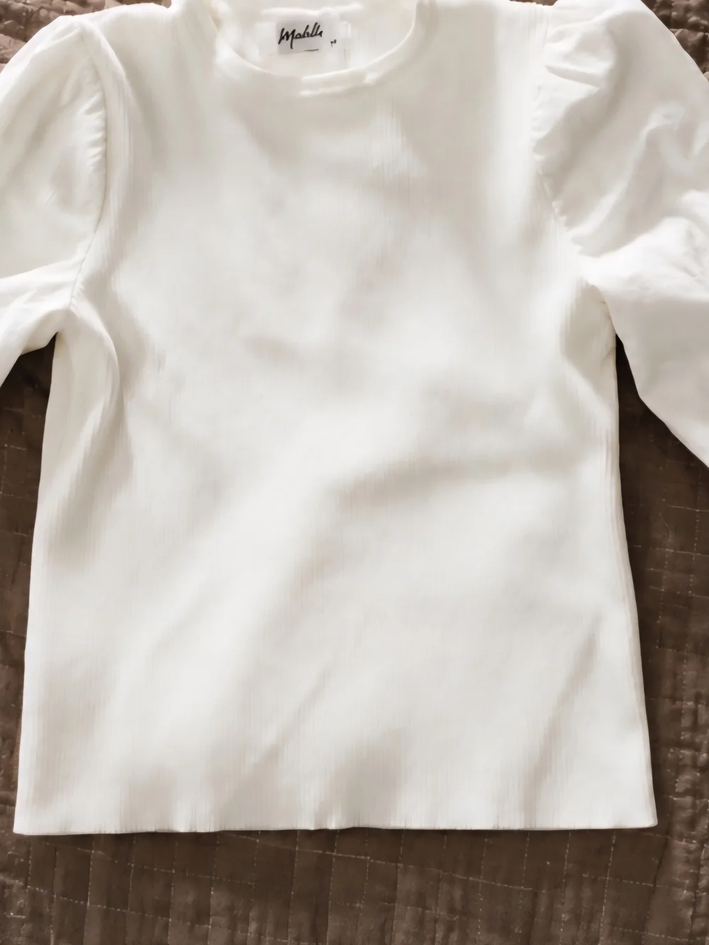 Modella White Ribbed Puff-Sleeve Top - Picture 1 of 1